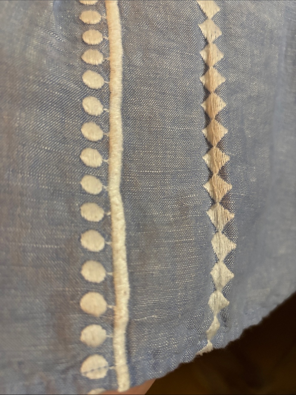 Talbots Light Blue Linen-Blend Square Neck Embroidered Blouse - Picture 4 of 9